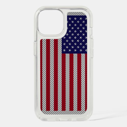 US Flag on Carbon Fiber Style Decor iPhone 15 Case