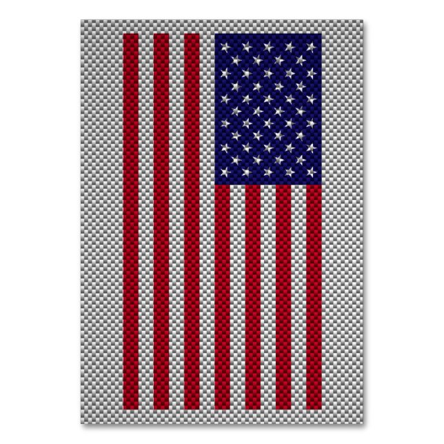 US Flag on Carbon Fiber Style Decor Table Number (Front)