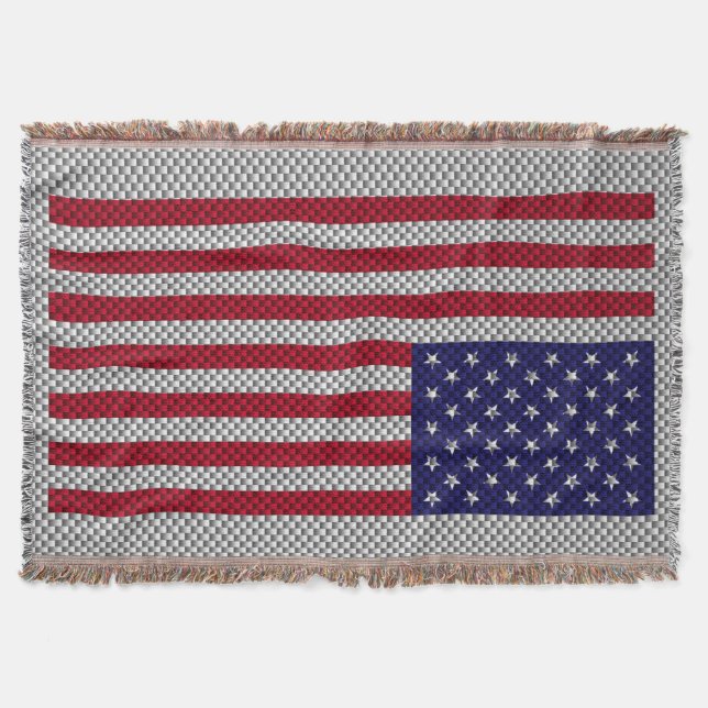 US Flag on Carbon Fiber Style Decor Throw Blanket (Front)