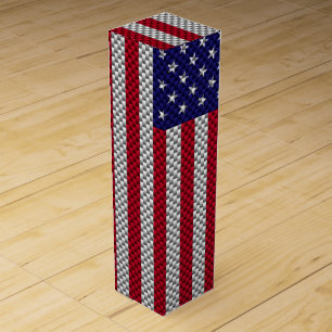 US Flag on Carbon Fiber Style Decor Wine Gift Box