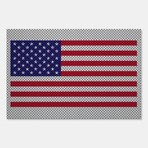 US Flag on Carbon Fiber Style Decor Yard Sign