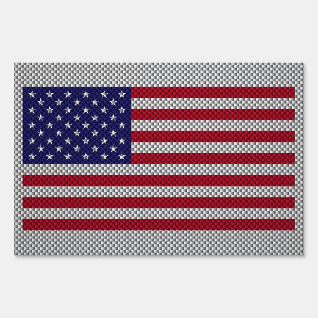 US Flag on Carbon Fiber Style Decor Yard Sign (Front)