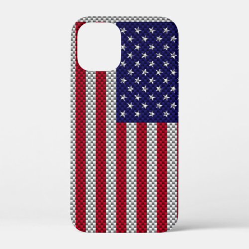 US Flag on Carbon Fiber Style Print iPhone 12 Mini Case