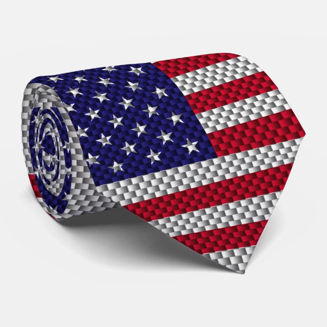 US Flag on Carbon Fiber Style Print Tie (Rolled)
