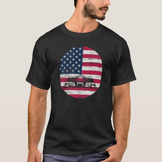 US Flag Patriot Formula Racing Lovers Car Fan Prem T-Shirt (Front)