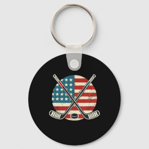 Us Flag Patriotic American Hockey Player Ice Hocke Keychain