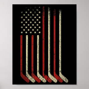 US Flag Patriotic American Hockey Player Ice Hocke Poster
