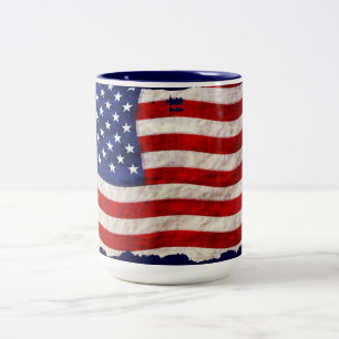 US Flag, Patriotic Design, Stars & Stripes Two-Tone Coffee Mug