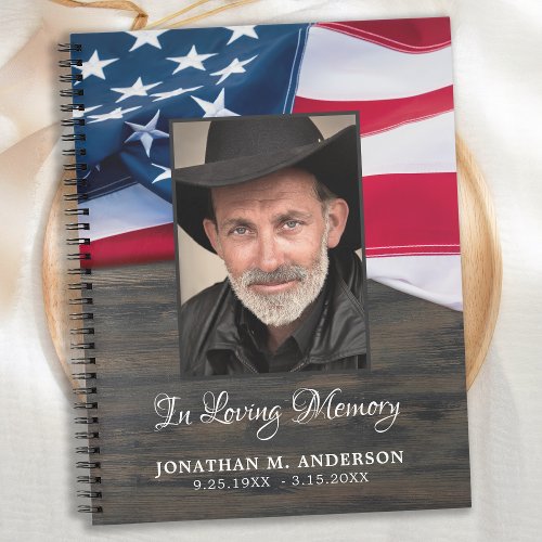 US Flag Patriotic Funeral Photo Memorial GuestBook Notebook