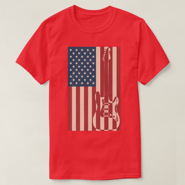 Us Flag Patriotic Guitarist Design Distressed Guit T-Shirt (Design Front)