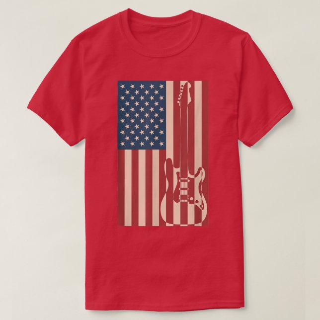 Us Flag Patriotic Guitarist Design Distressed Guit T-Shirt (Design Front)