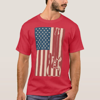 Us Flag Patriotic Guitarist Design Distressed Guit T-Shirt