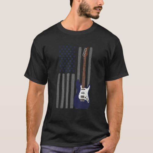 Us Flag Patriotic Guitarist Distressed Guitars 5 T_Shirt