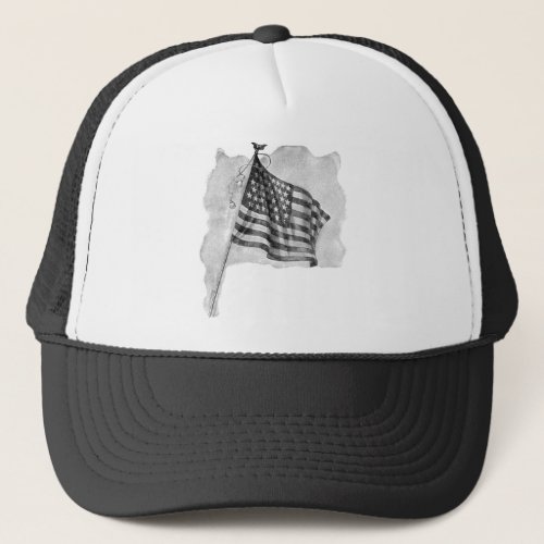 US Flag Patriotic Vintage Art Trucker Hat