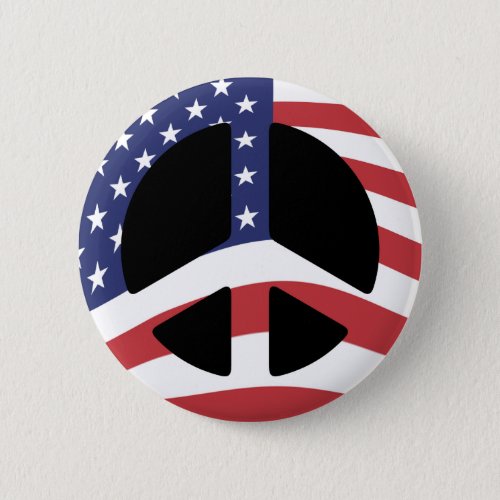 US Flag Peace Sign Pinback Button