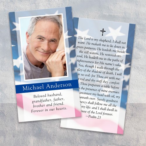 US Flag Photo Memorial Prayer Card