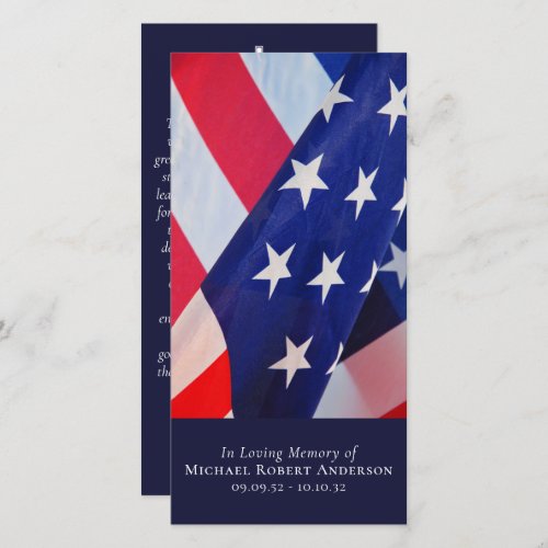 US Flag Photo Prayer Memorial Bookmark