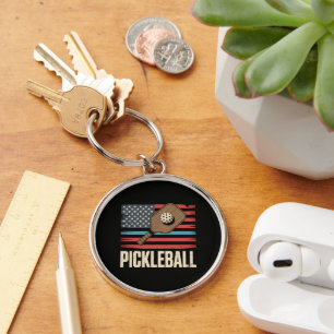 US Flag Pickleball Keychain