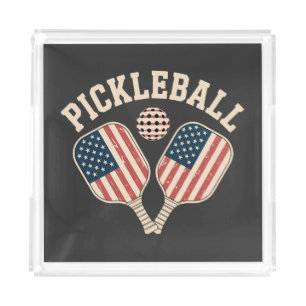 US Flag Pickleball Player Acrylic Tray