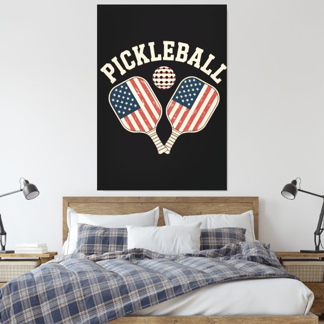 US Flag Pickleball Player Canvas Print (Insitu(Bedroom))