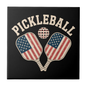 US Flag Pickleball Player Ceramic Tile