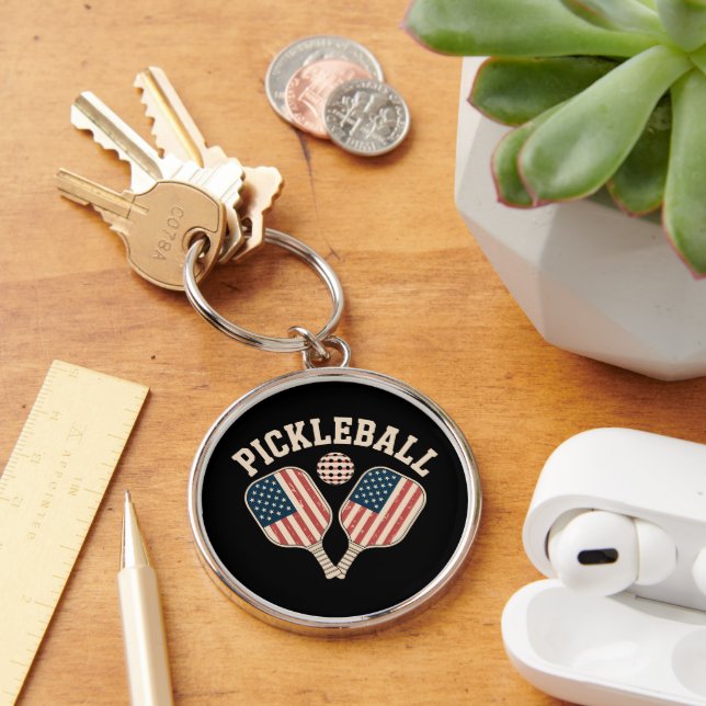 US Flag Pickleball Player Keychain (Desk)
