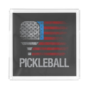 US Flag Pickleball Player Paddleball Lover Acrylic Tray