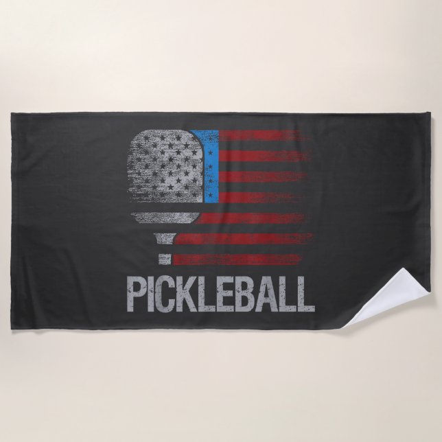 US Flag Pickleball Player Paddleball Lover Beach Towel (Front)