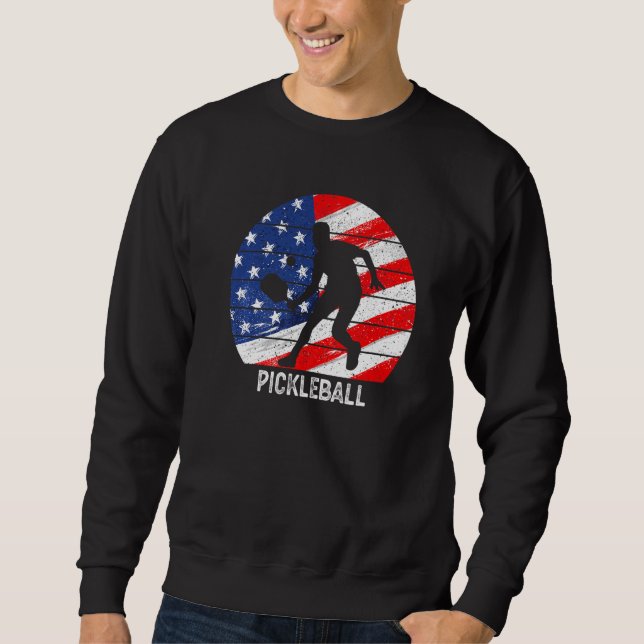 US Flag Pickleball Player Paddleball Lover Men Wom Sweatshirt (Front)