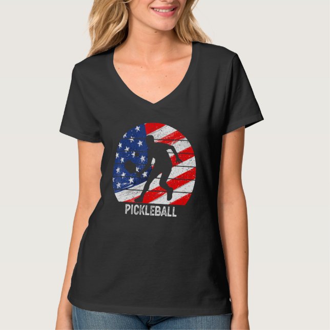 US Flag Pickleball Player Paddleball Lover Men Wom T-Shirt (Front)