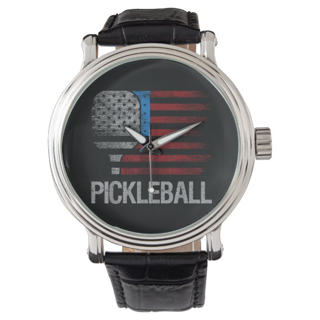 US Flag Pickleball Player Paddleball Lover Watch (Front)