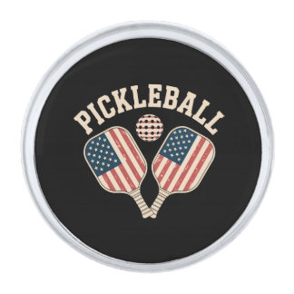 US Flag Pickleball Player Silver Finish Lapel Pin