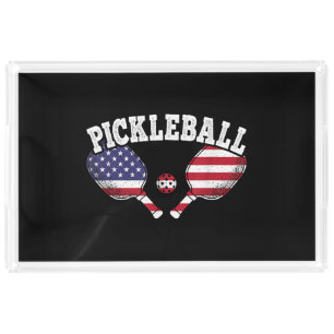 US Flag Pickleball Player Vintage Pickle Ball Love Acrylic Tray