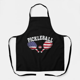 US Flag Pickleball Player Vintage Pickle Ball Love Apron