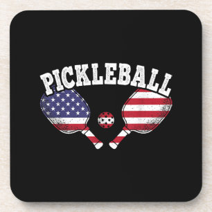 US Flag Pickleball Player Vintage Pickle Ball Love Beverage Coaster