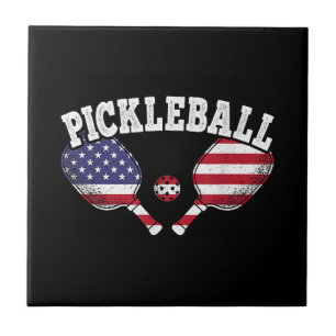 US Flag Pickleball Player Vintage Pickle Ball Love Ceramic Tile