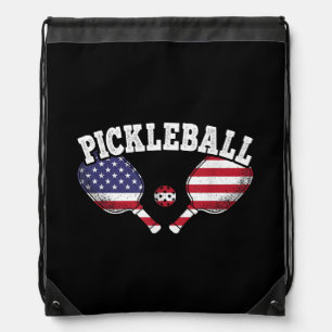 US Flag Pickleball Player Vintage Pickle Ball Love Drawstring Bag