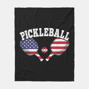 US Flag Pickleball Player Vintage Pickle Ball Love Fleece Blanket