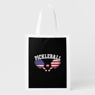 US Flag Pickleball Player Vintage Pickle Ball Love Grocery Bag