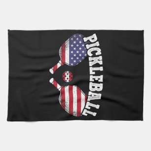 US Flag Pickleball Player Vintage Pickle Ball Love Kitchen Towel