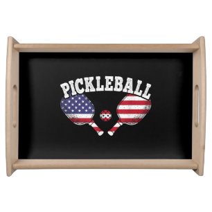 US Flag Pickleball Player Vintage Pickle Ball Love Serving Tray