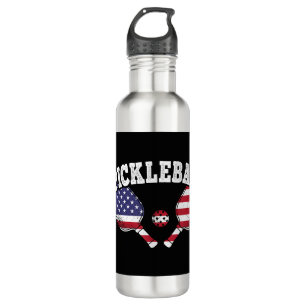 US Flag Pickleball Player Vintage Pickle Ball Love Stainless Steel Water Bottle