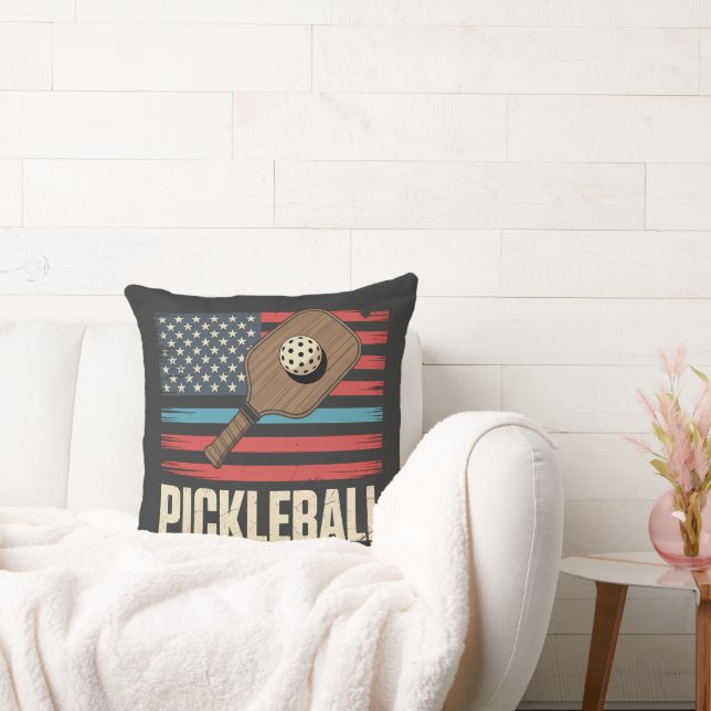US Flag Pickleball Throw Pillow (Couch)