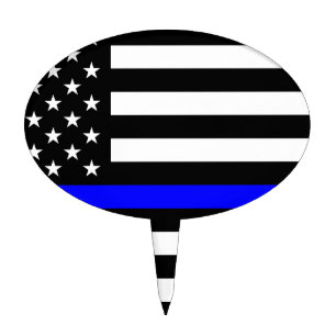 - US Flag Police Thin Blue Line Cake Topper