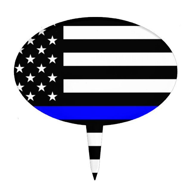 - US Flag Police Thin Blue Line Cake Topper (Front)
