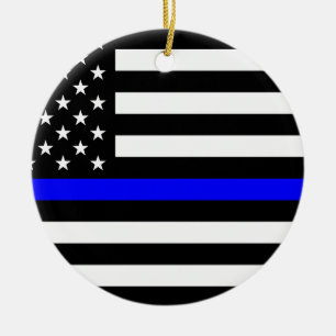 - US Flag Police Thin Blue Line Ceramic Ornament