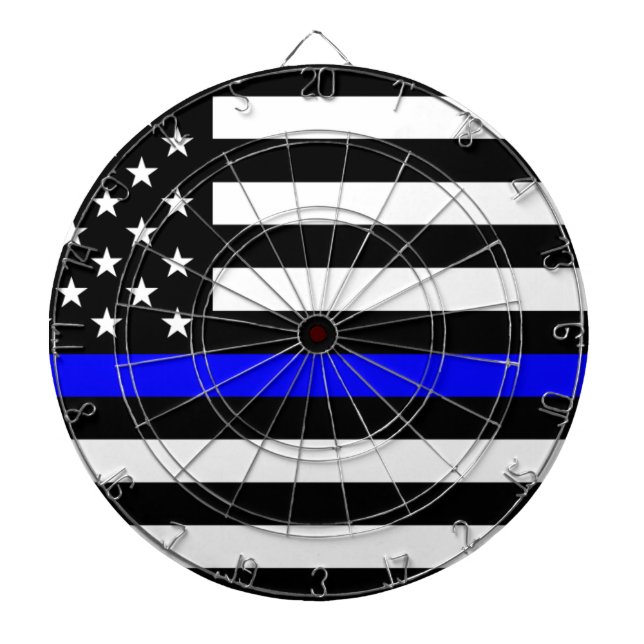 - US Flag Police Thin Blue Line Dartboard With Darts (Front)