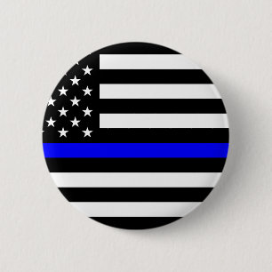 - US Flag Police Thin Blue Line Pinback Button
