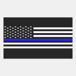 - US Flag Police Thin Blue Line Rectangular Sticker