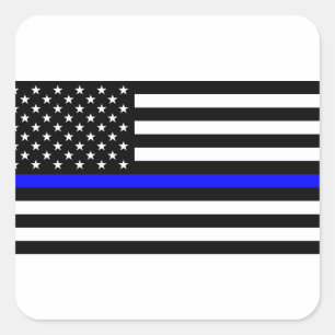 - US Flag Police Thin Blue Line Square Sticker